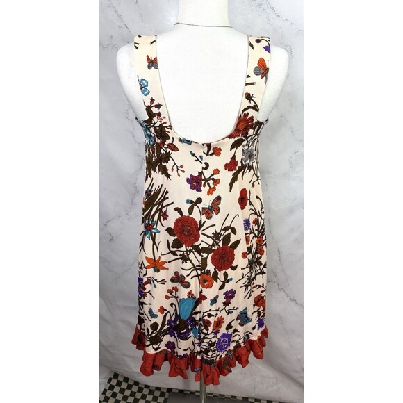 Vintage 60s Butterfly Shift Dress SZ M Red Floral Psychedelic Ruffled 1960s - Picture 3 of 16